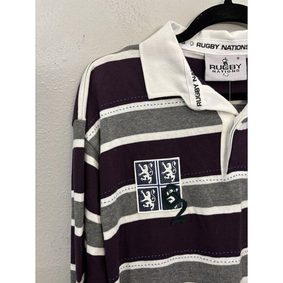 Rugby Nations Scotland striped polo long sleeve purple gray men small - Picture 2 of 14